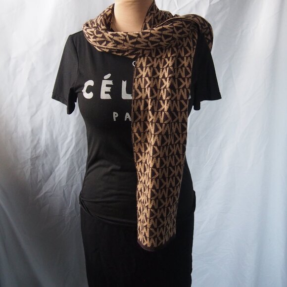 MICHAEL MICHAEL KORS Brown Knit Monogram MK Signature Logo Long Scarf Rectangle - Picture 4 of 8